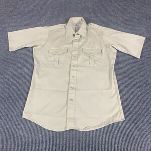 VTG Woolrich Shirt Men's M‎ Beige Button Up Short Sleeve Military Services Dress
